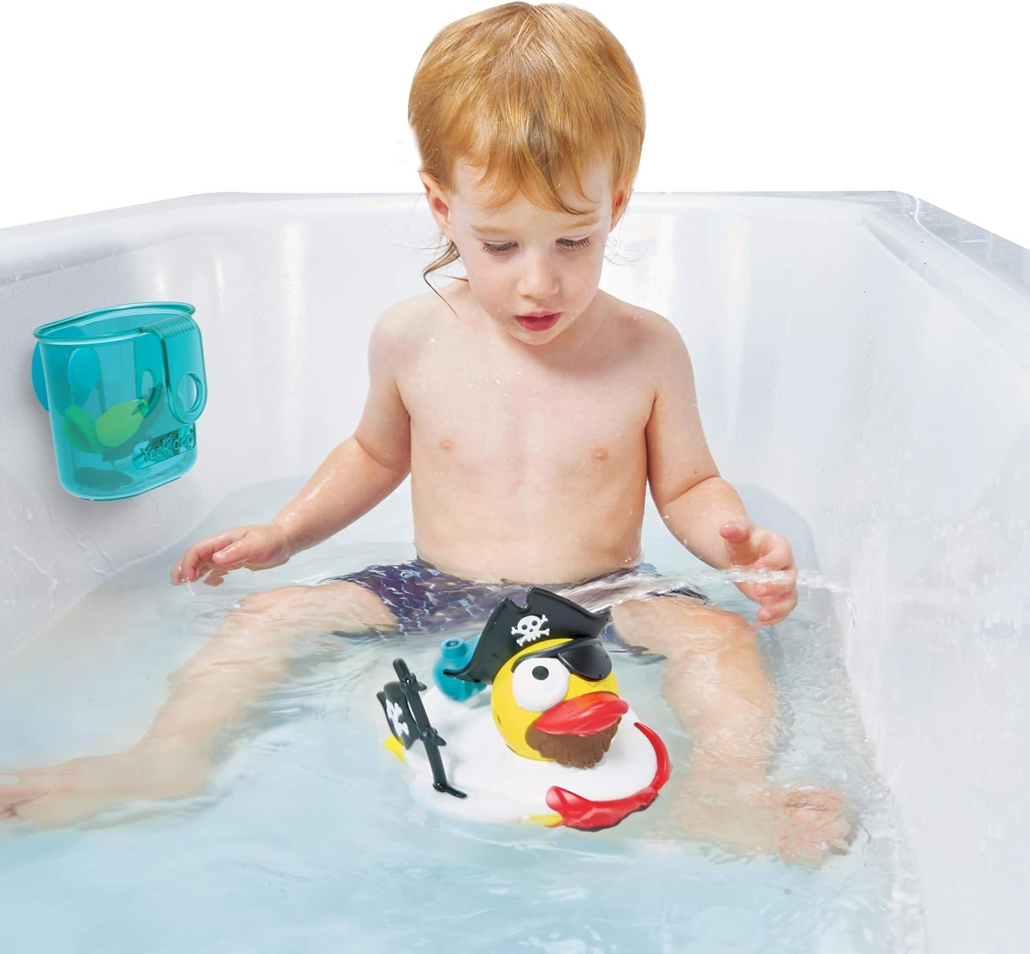 Jet Duck Pirate Bath Toy with Powered Water Hydrant Shooter - Sensory Development & Bath Time Fun for Kids - Battery Operated Bath Toy with 15 Pieces - Ages 2+