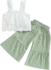 Summer Clothes Toddler Girl Camisole Outfit Infant Baby Cotton Linen Lace Smocked Sleeveless Tank Top Pants Set 0-7T