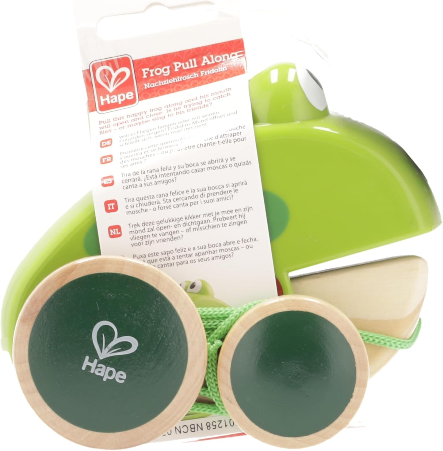 Frog Pull-Along | Wooden Frog Fly Eating Pull Toddler Toy, Bright Colors