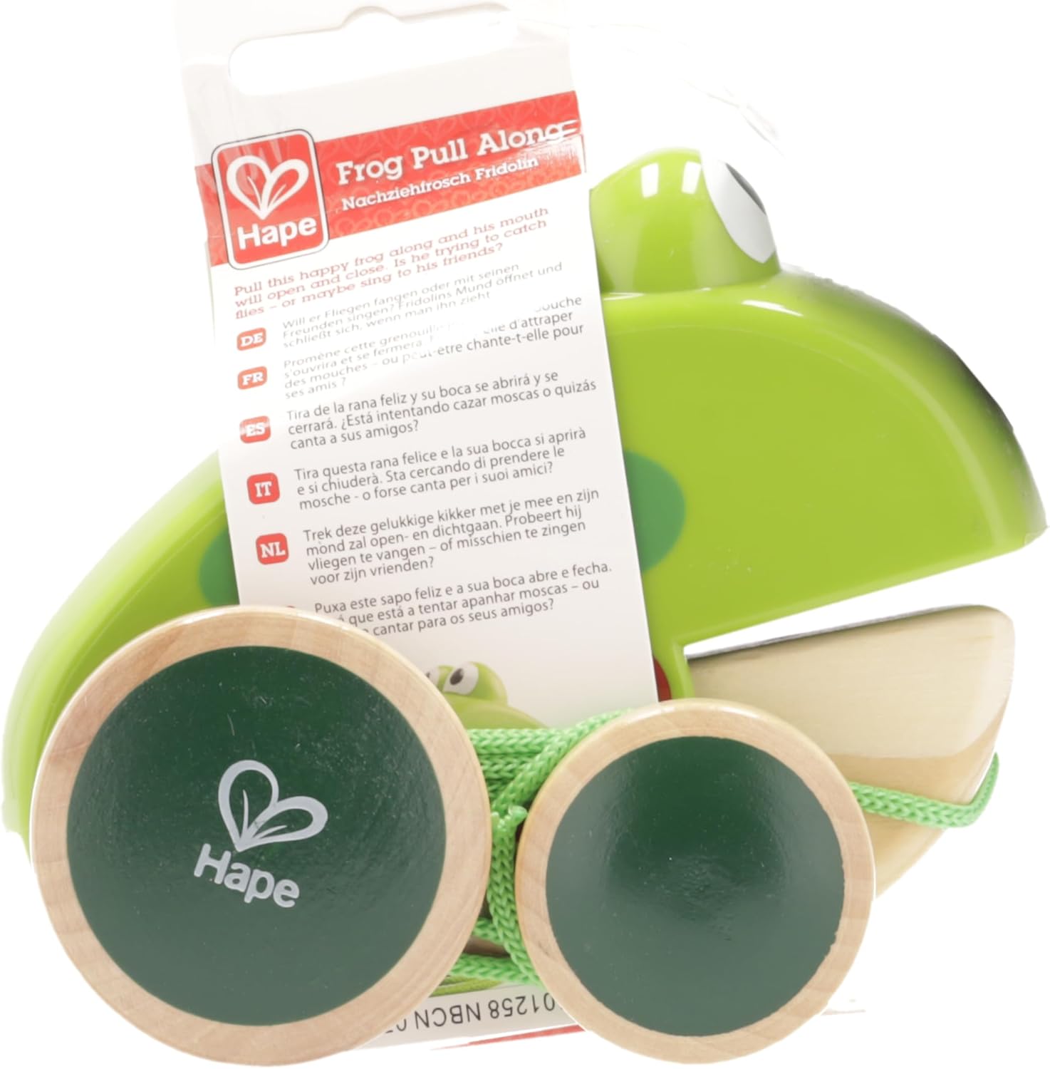 Frog Pull-Along | Wooden Frog Fly Eating Pull Toddler Toy, Bright Colors