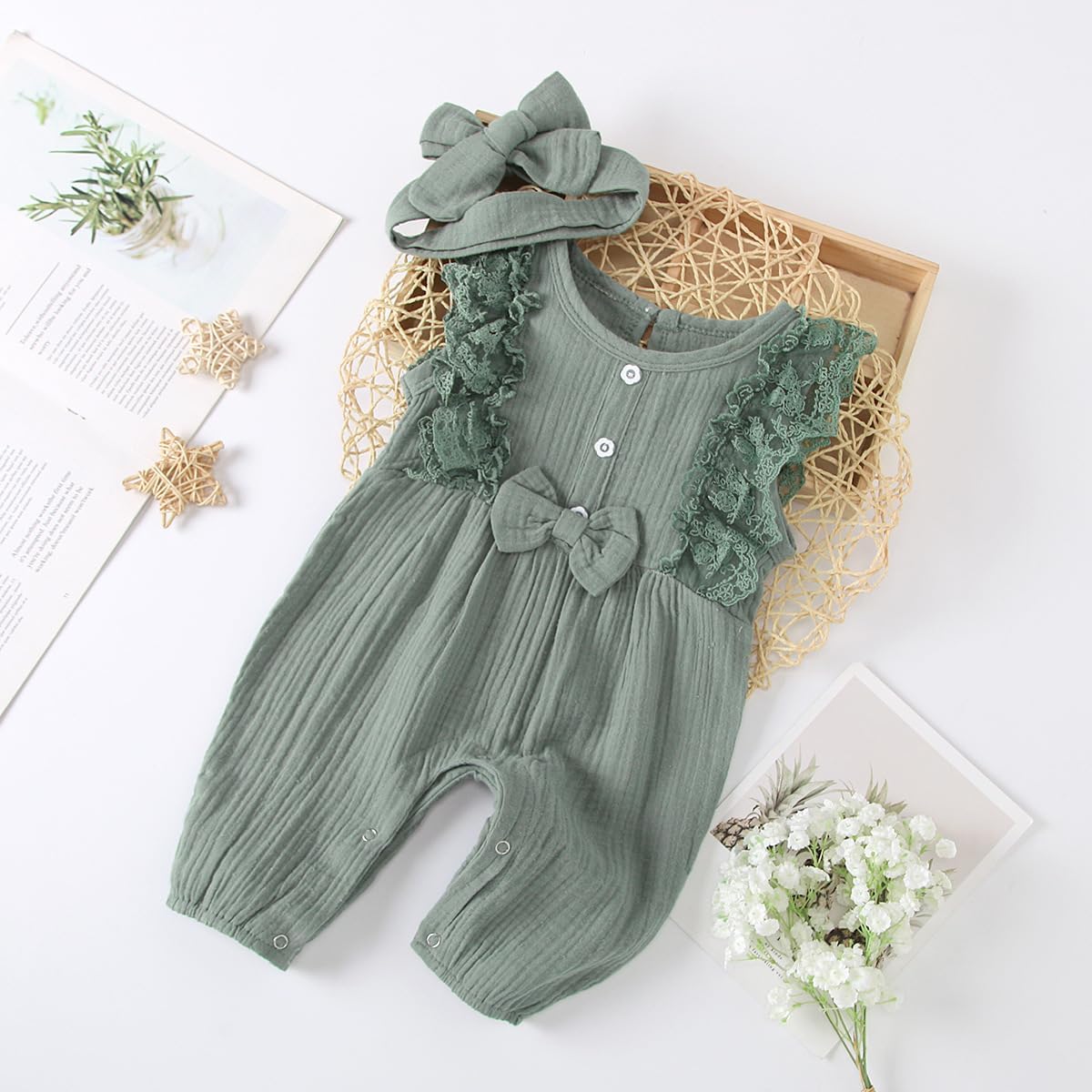Baby Girl One Piece Romper Cotton Soft Crew Neck Short Sleeve Bodysuit Jumpsuits Newborn Baby Clothes White