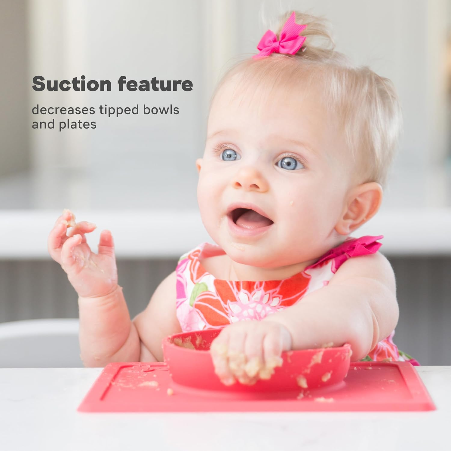 Mini Bowl (Blue) - 100% Silicone Suction Bowl with Built-In Placemat for Infants + Toddlers - Comes with a Reusable Travel Bag