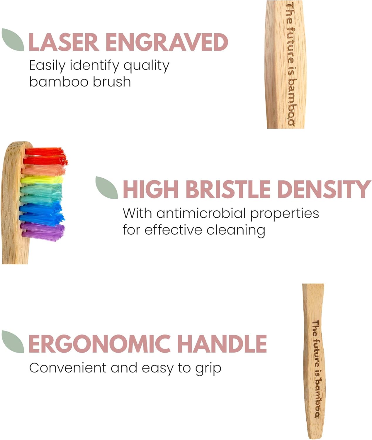 – Rainbow Bamboo Toothbrush for Kids, Pack of 4 Children’S Bamboo Toothbrushes with Soft Wave Bristles
