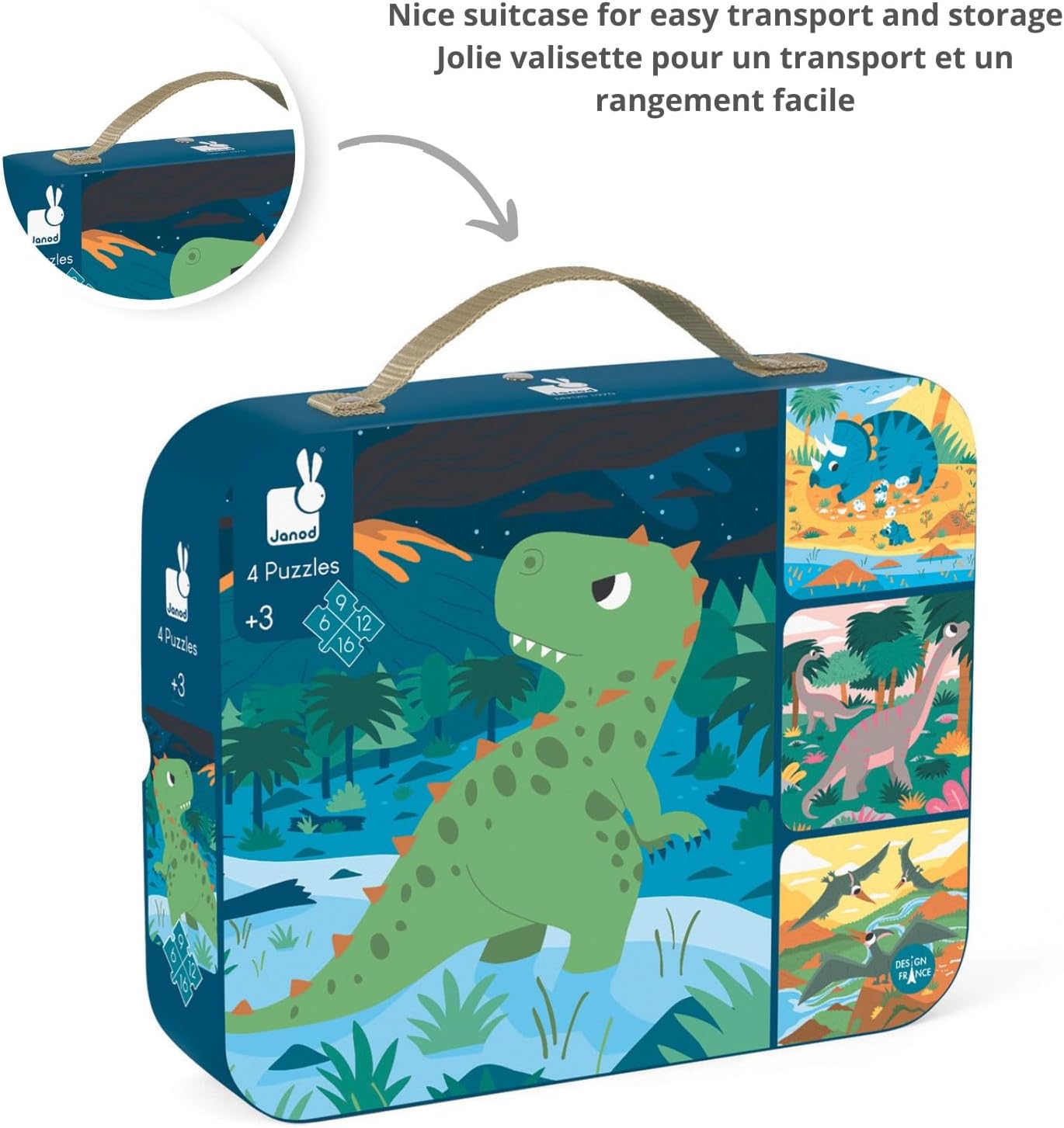 • 4 Progressive Difficulty Dinosaurs Jigsaw Puzzle • 6, 9, 12, 16 Pieces • 20 X 20 Cm Cardboard Puzzle • Educational Toys Gift for Kids Boys and Girls 2-4 Years • J02657
