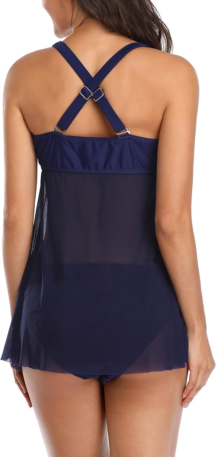 Maternity Tankini Sets Sexy Two Pieces Pregnancy Swimsuits Mesh Swimdress with Side Ties Bikini Bottom