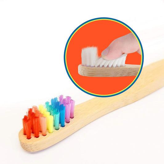 – Rainbow Bamboo Toothbrush for Kids, Pack of 4 Children’S Bamboo Toothbrushes with Soft Wave Bristles