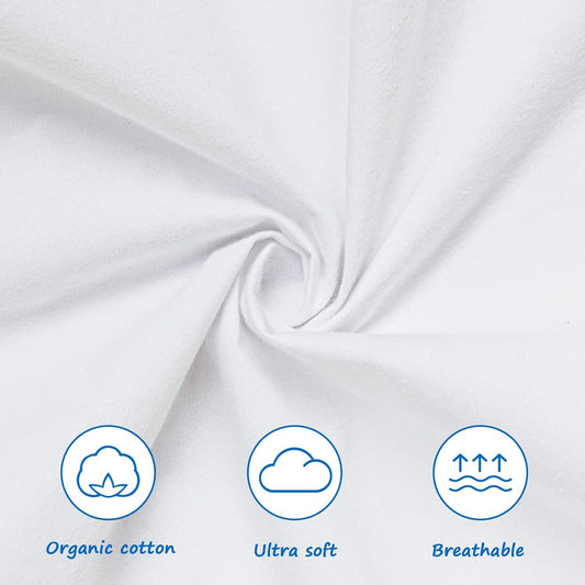 Crib Sheets Fitted 100% Organic Cotton 52"X28"X8", 2 Pack Sheet for Baby Boy Girl, Silky Soft Toddler Bed Protector for Standard Crib and Toddler Mattress, White