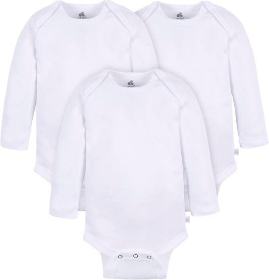- 3 Pack Long Sleeve Cotton Bodysuit Onesies, Soft & Breathable, Newborn & Infant Essentials