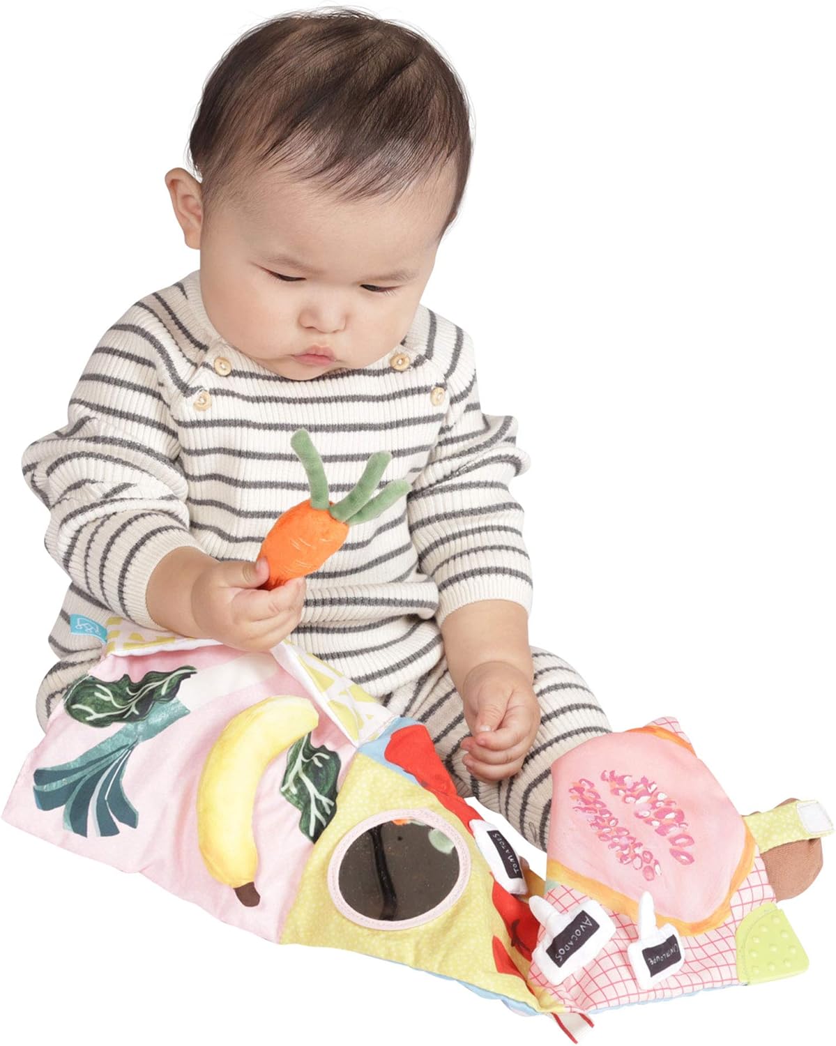Mini-Apple Farm Soft Activity Crinkle Book for Baby & Toddler with Discovery Mirror and Textured Teether