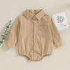 Newborn Baby Boy Shirt Romper Fall Spring Kids Bodysuit Solid Long-Sleeved Button Jumpsuit with Pocket Infant Gentleman Clothes