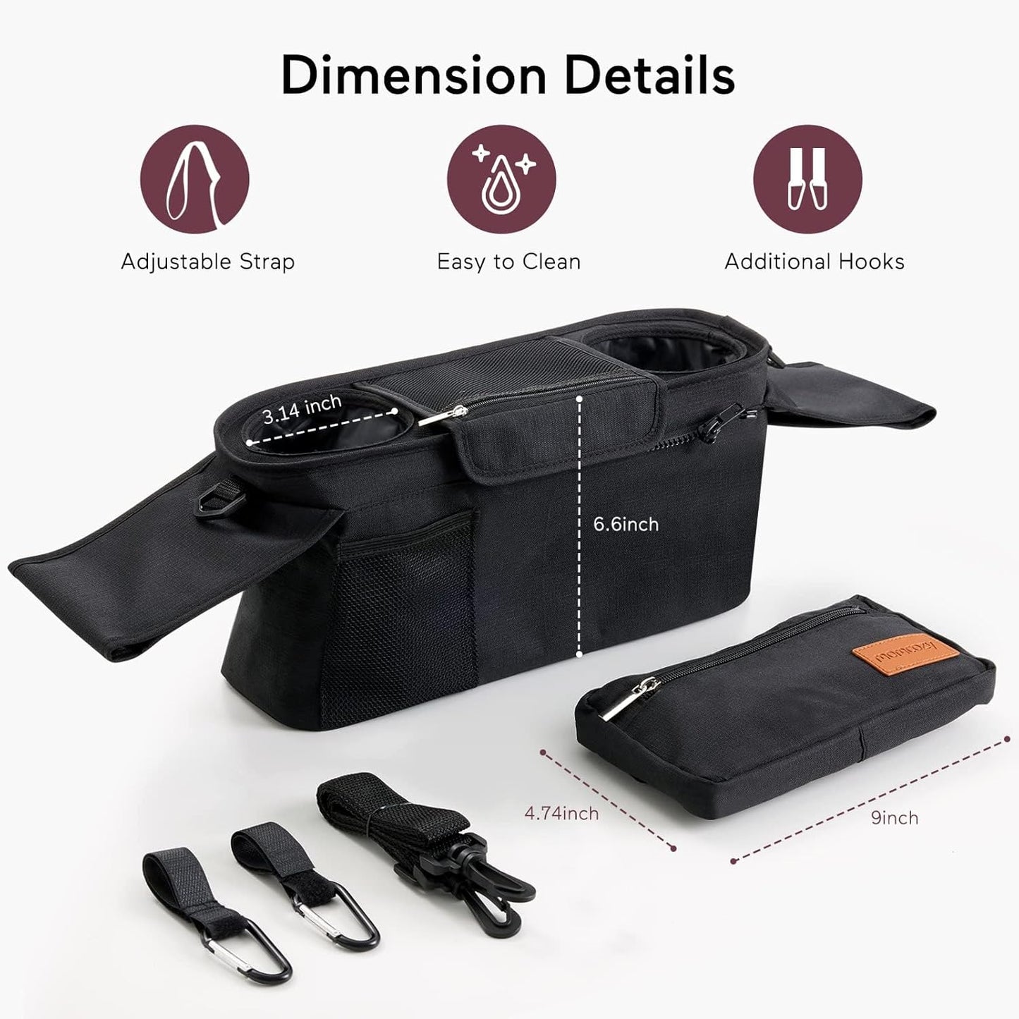Universal Stroller Organizer with Insulated Cup Holder by  - Detachable Phone Bag & Shoulder Strap, Fits for Stroller like Uppababy, Baby Jogger, Britax, BOB, Umbrella and Pet Stroller
