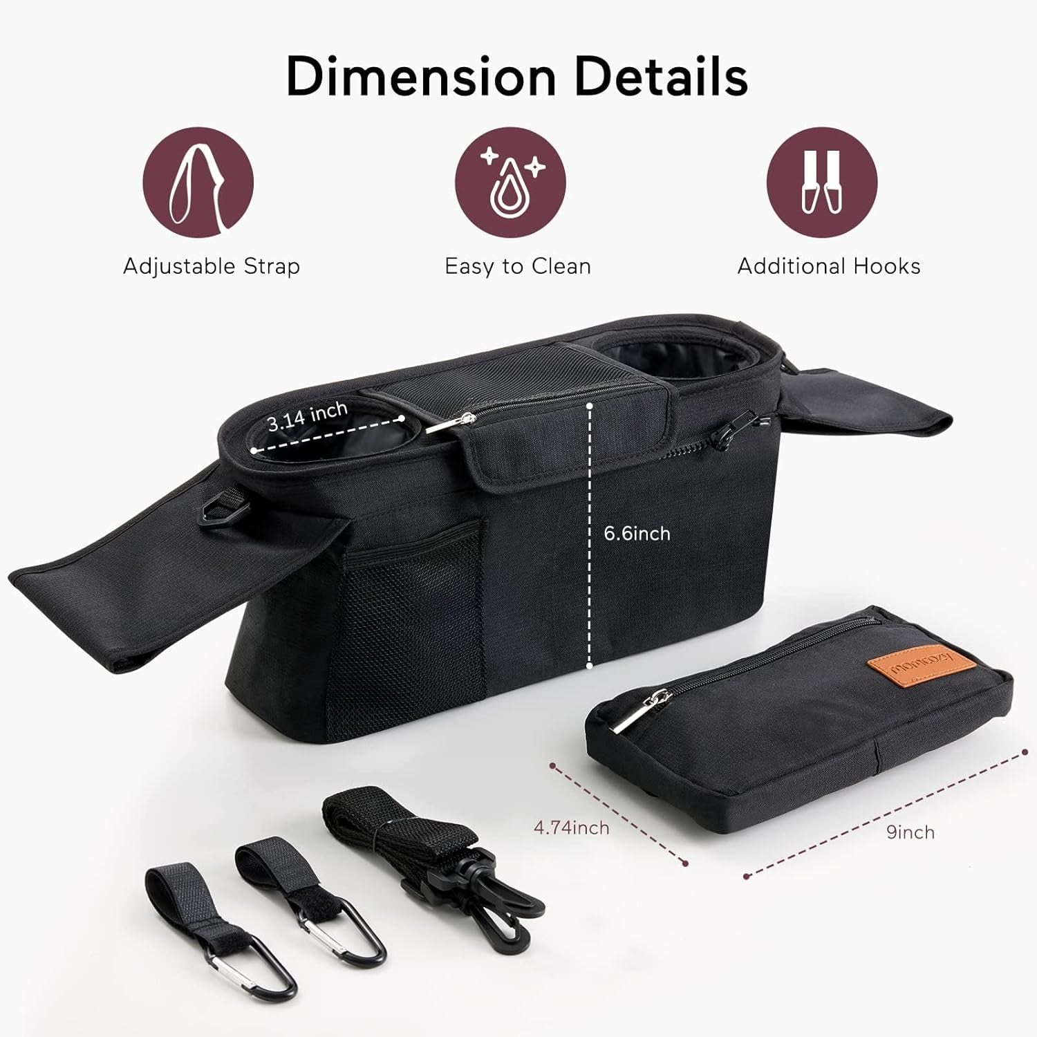 Universal Stroller Organizer with Insulated Cup Holder by  - Detachable Phone Bag & Shoulder Strap, Fits for Stroller like Uppababy, Baby Jogger, Britax, BOB, Umbrella and Pet Stroller