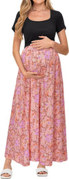 Womens 2025 Summer Maternity Maxi Dress for Baby Shower Short Sleeve Pregnancy Casual Long Dress with Pockets