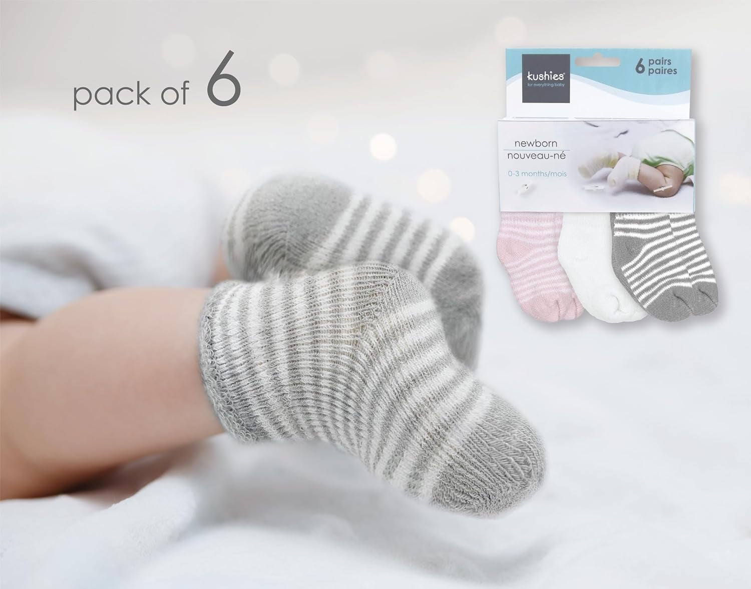 6-Pack Terry Newborn Socks - Pink/Grey
