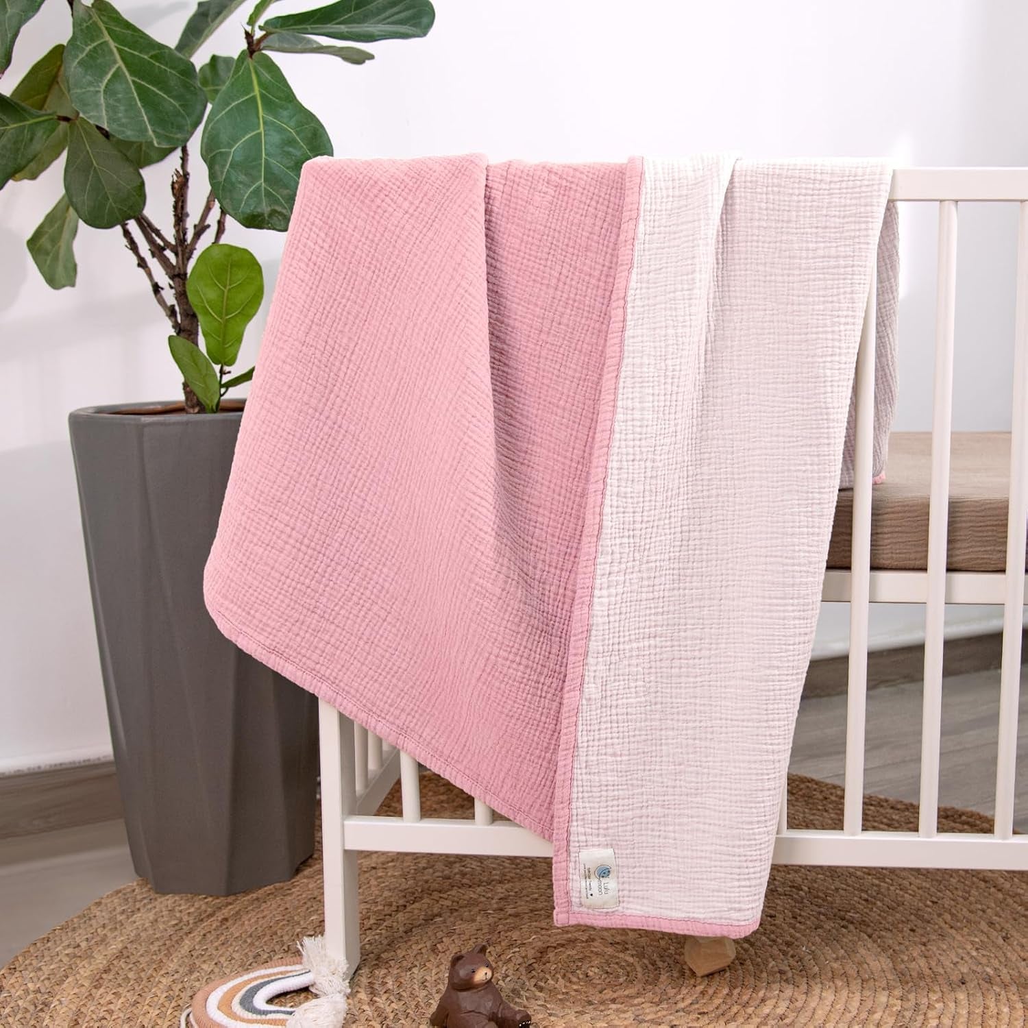 Muslin Baby Blanket - Cotton Quilt Blankets for Toddlers - Reversible Nursery Crib Blanket for Baby Boys and Girls 47"X47"(Pink)