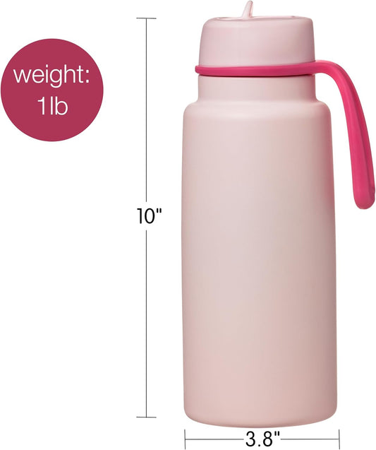 Bbox Triple Insulated 1L/34Oz Stainless Steel Water Bottle W/Flip Straw Keeps Drinks Cold 46 Hours Leak-Proof Tumbler with Lid & Straw for Travel, Gym & School Bpa-Free Sports Bottle Pink Paradise