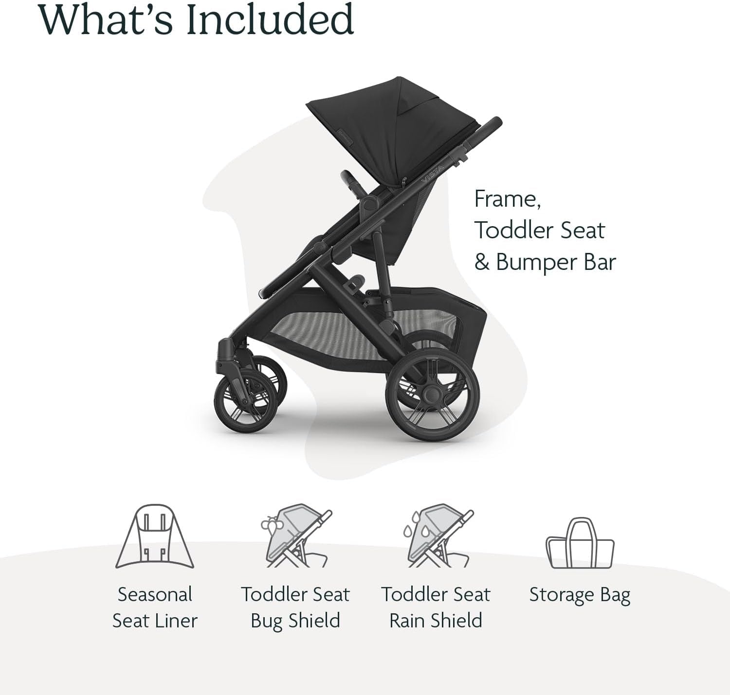 Vista V3 Stroller - Full-Size Single-To-Double Stroller System - Toddler Seat, Bug Shield, Rain Shield, and Storage Bag Included - Jake (Charcoal/Carbon Frame/Black Leather)