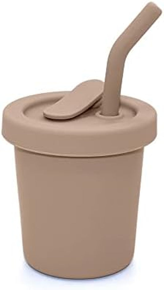 Nouka Straw Cup | 100% Food-Grade Silicone | Spill-Proof | Non-Slip & Soft | Dishwasher Friendly | Almond | Size 6 Oz
