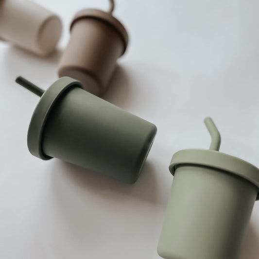 Nouka Straw Cup | 100% Food-Grade Silicone | Spill-Proof | Non-Slip & Soft | Dishwasher Friendly | Almond | Size 6 Oz