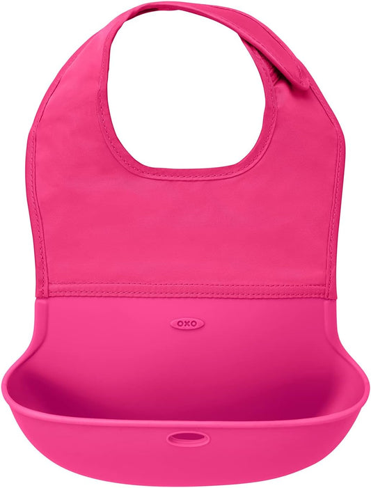Tot - Roll-Up Bib Set - Soft Silicone and Fabric Bib for Baby and Toddler from 6 Months and up - Pink - 6129000