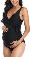 Maternity Swimsuit One Piece Tie Front Bathing Suit V Neck Pregnancy Swimwear High Cut