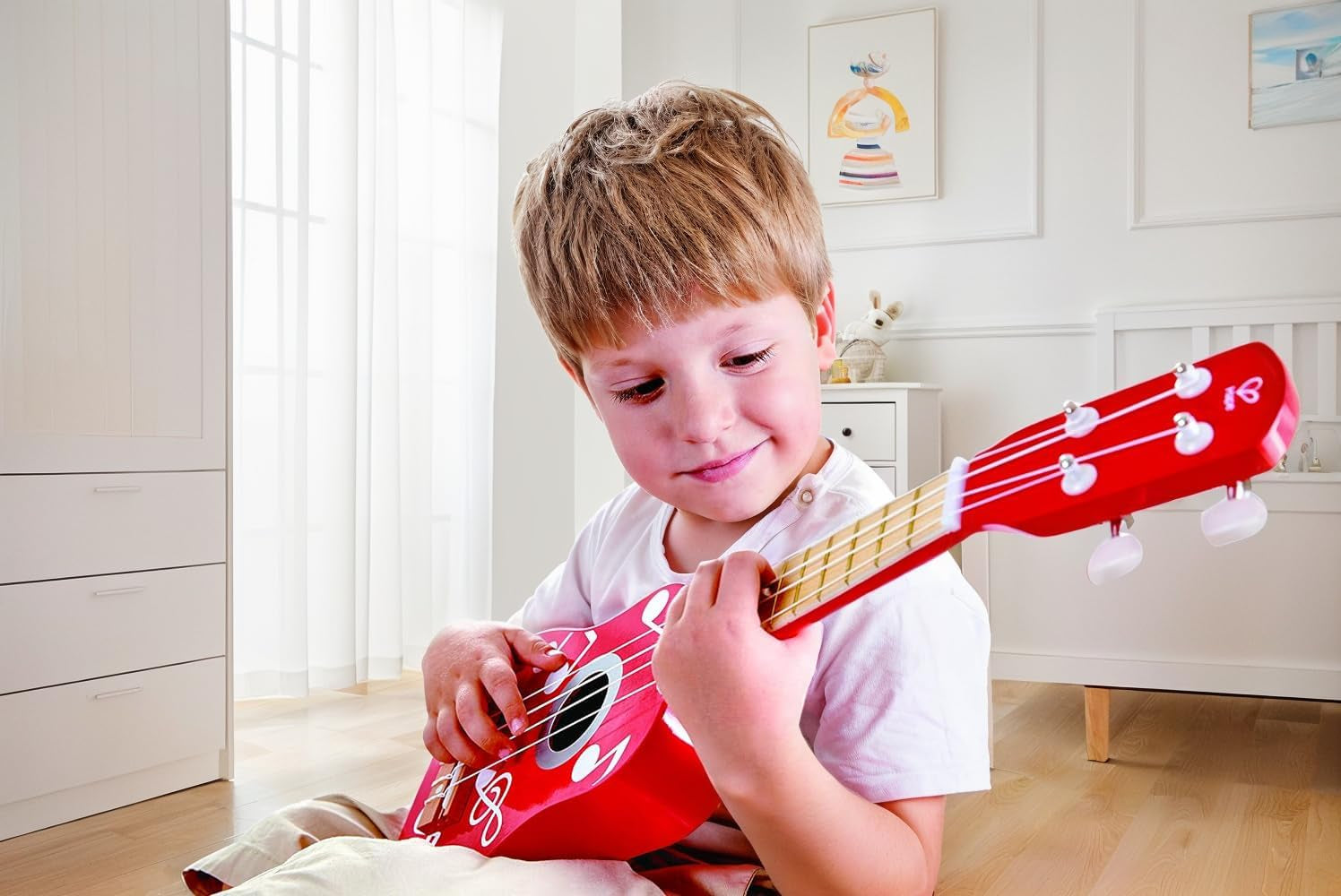 Kid'S Wooden Toy Ukulele in Multicolor