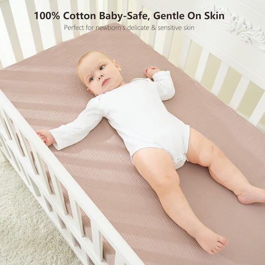 Muslin Crib Sheets 100% Cotton Baby Crib Sheets Fitted for Standard Crib Mattress & Toddler Bed Mattress 52"X28" Soft Breathable Crib Sheet Neutral for Boys Girls - 2 Pack (Baby Face)