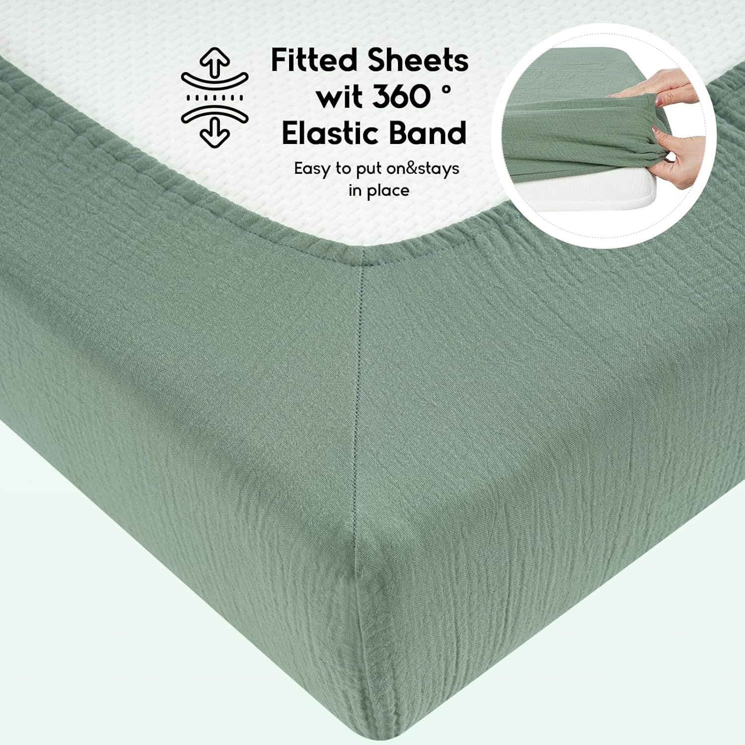 Muslin Crib Sheets for Boys Girls 100% Cotton Fitted Baby Crib Sheet 2 Pack Soft and Breathable for Standard Crib Mattress & Toddler Mattress 52"X28" Leaves&Green