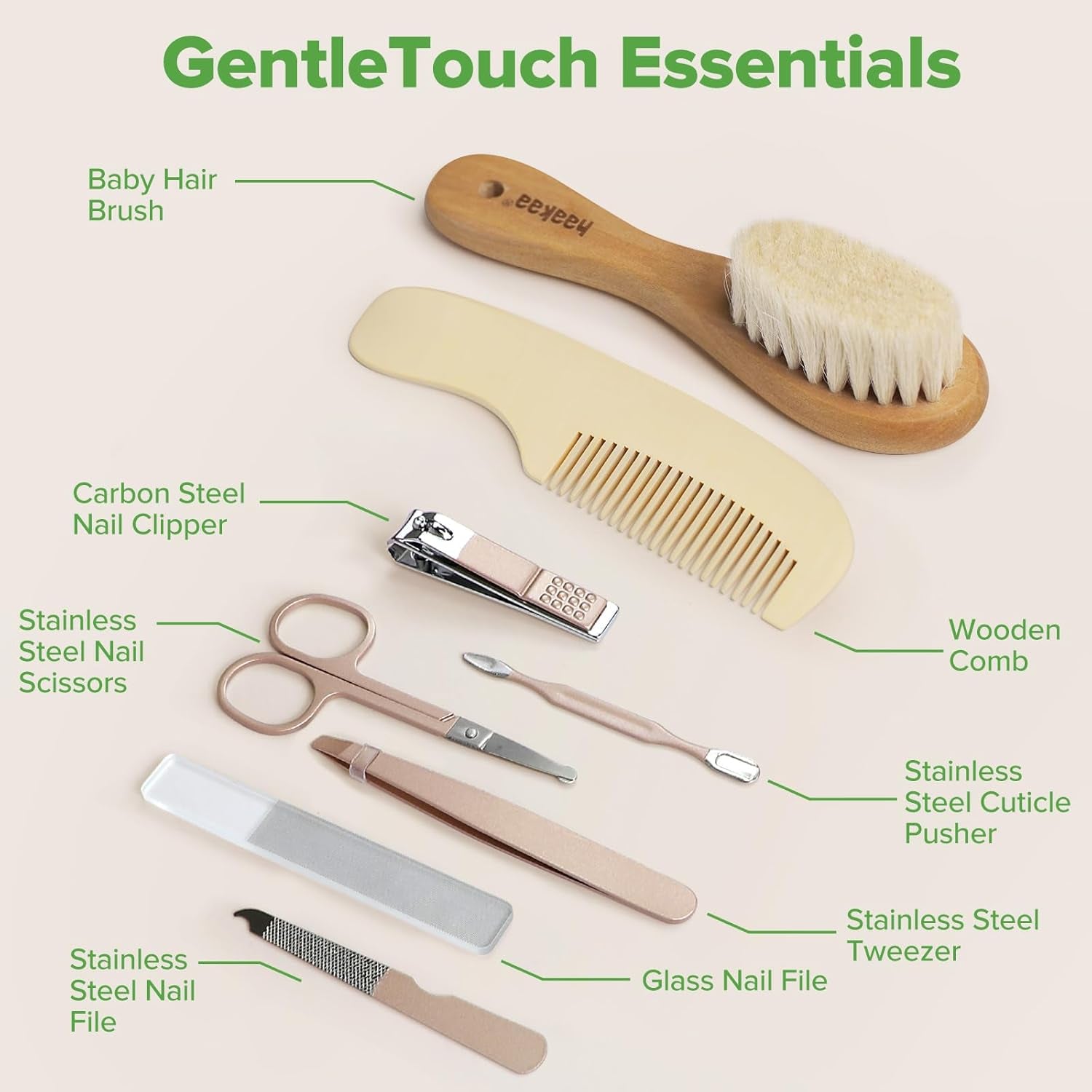 Baby Hair Brush and Comb Set & Pear-Fect Manicure Kit for Newborns & Toddlers, Natural Soft Goat Bristles and Wooden Handle, Baby Healthcare and Grooming Kit, Baby Nail Clippers, Pearl White