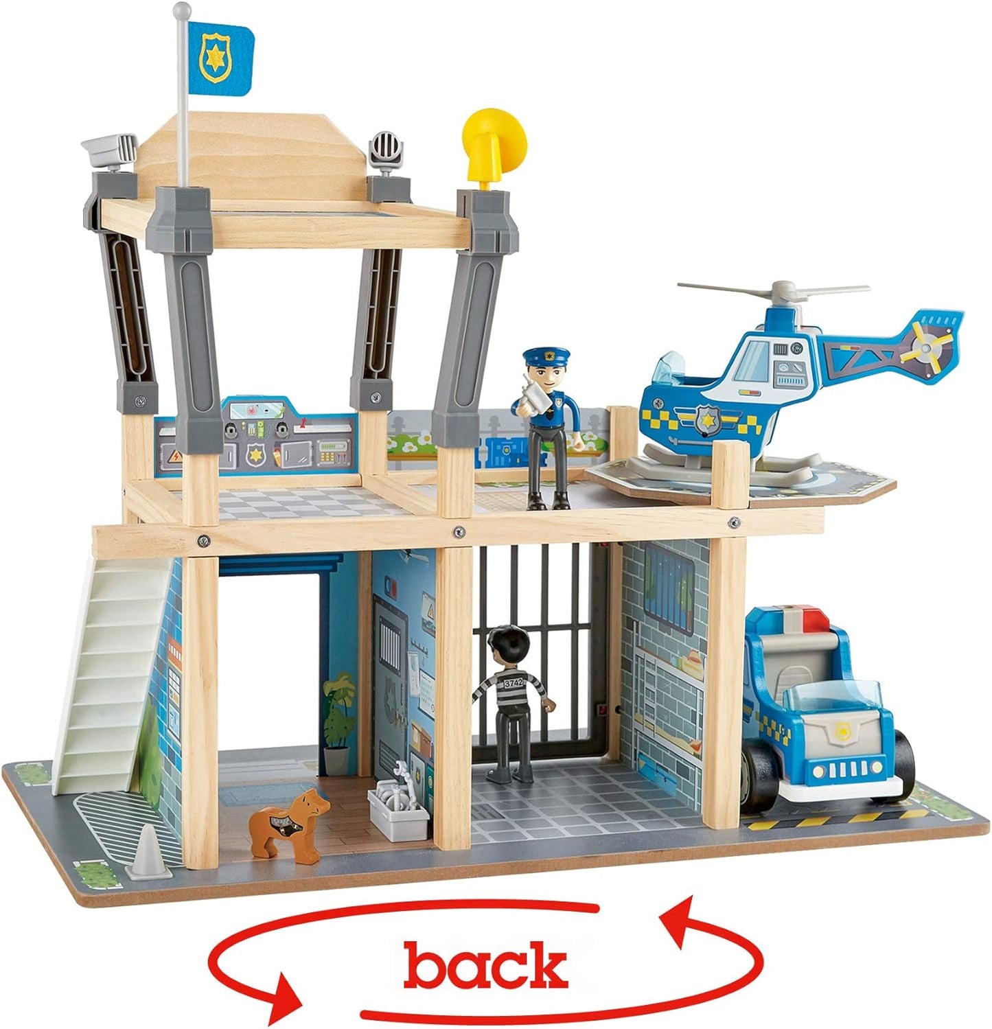 E3050 Metro Police Station Play Toy Set with Helicopter, Landing Pad, Police Car, Police Officer, Prisoner Action Figure, and More Accessories
