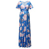Chivry Maternity Dress Women Floral Print Short Sleeve V-Neck Maxi Long Dress Pregnant Casual Clothes Summer Maternity Dress