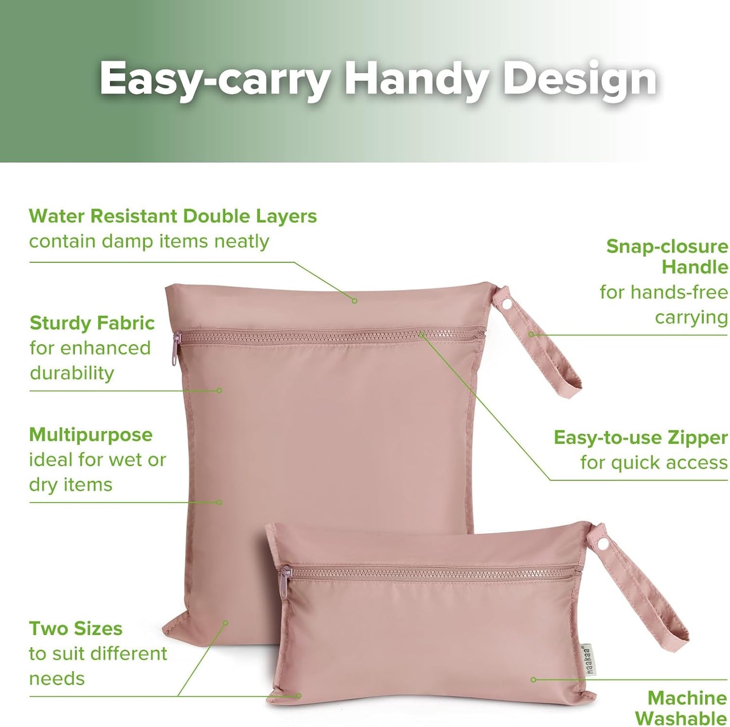 Waterproof Wet Bags for Baby, Wet Dry Bags for Diaper Bag, Travel, Swimsuit, Beach, Pool, Pump Parts, Stroller, Daycare,Yoga, Blush, 2 Pack