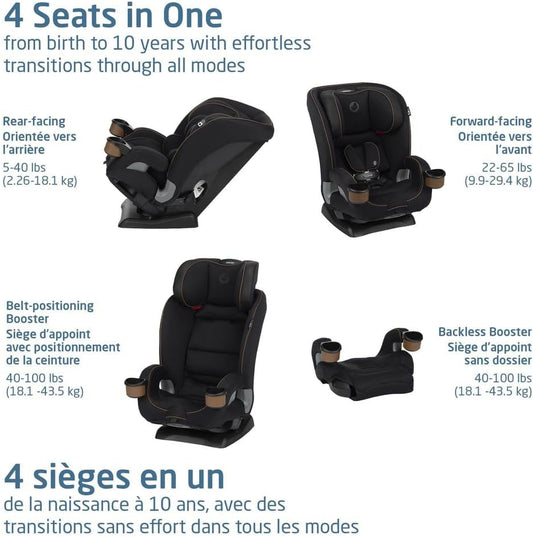 Kani 4-In-1 Car Seat, Convertible from Infant to Toddler (1.8-18 Kg), Ultra Slim, Washable Seat Cover, Designer Black