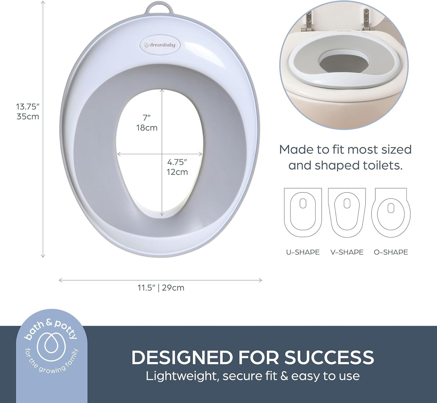 Ezy-Potty Toilet Seat Topper - Toddler Potty Training Toilet Seat Attachment - Non-Slip and Great for Travel, Grey