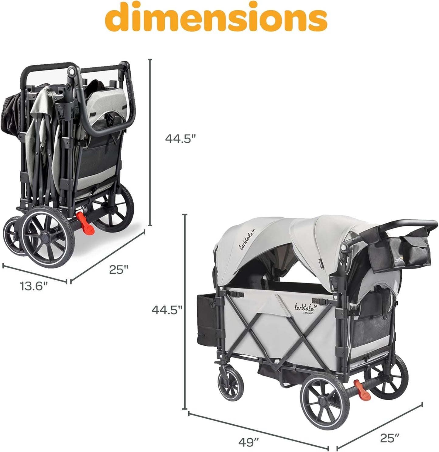 Caravan V3, Avalon Gray - Stroller/Wagon for Kids & Babies - Seats 2 Passengers or 200 Lbs. Total Weight Capacity. - Reclining Seats, Full-Coverage Sun Canopies, Height-Adjustable Handlebar
