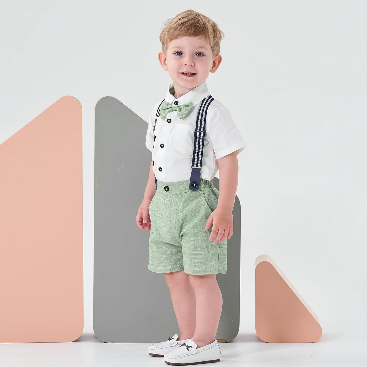 Baby Boy Formal Short Set Toddler Summer Gentleman Outfit Kid Short Sleeve Bowtie Shirt Suspender Shorts Suit