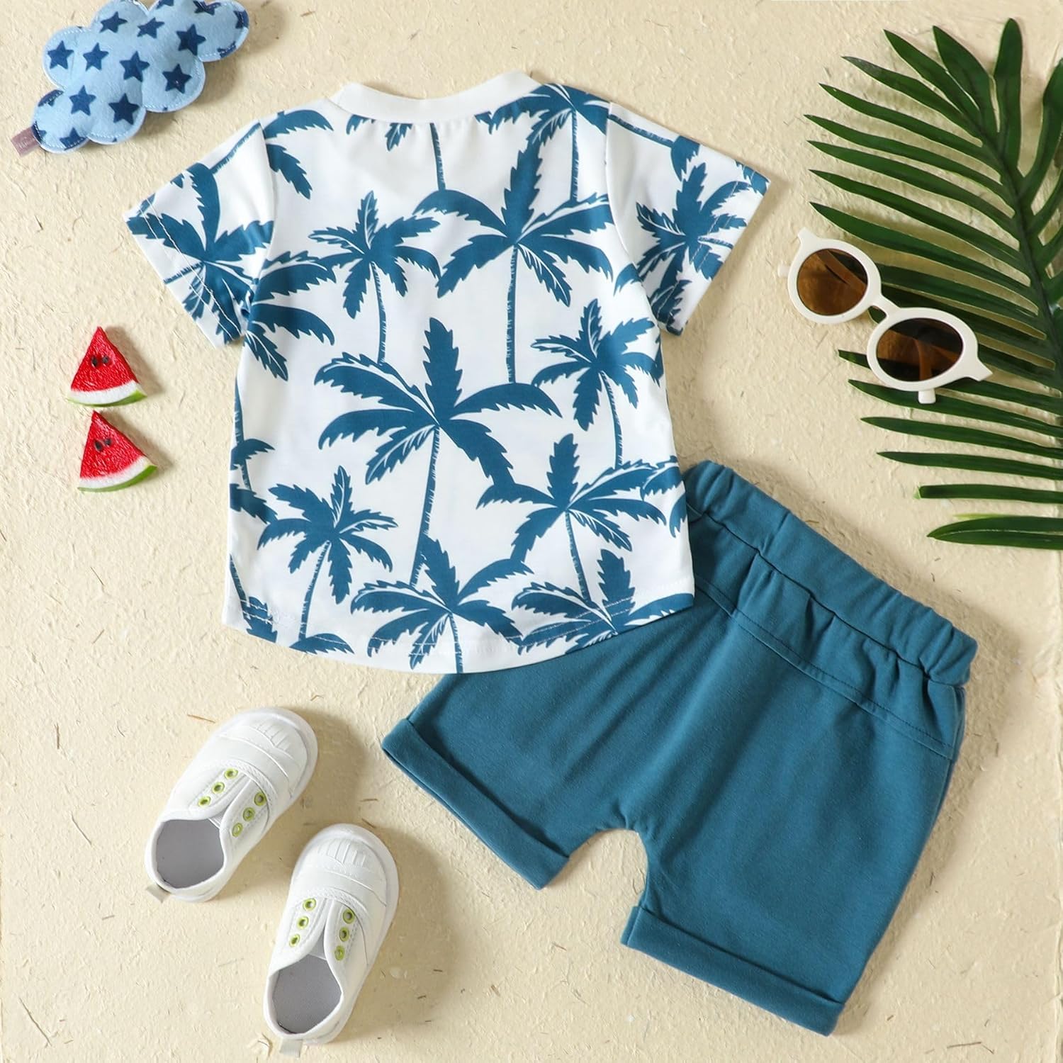 Toddler Baby Boy Clothes Short Sleeve T-Shirts Elastic Waist Shorts Set with Pockets 2 Piece Outfit Sets for 0-3Y