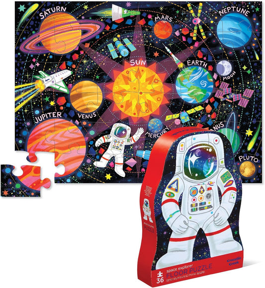 36-Piece Jigsaw Floor Puzzle - Fun Floor Puzzles for Kids Ages 3-5 - Heavy-Duty Shaped Box for Storage - Space Explorer - 27" W X 20" H Finished