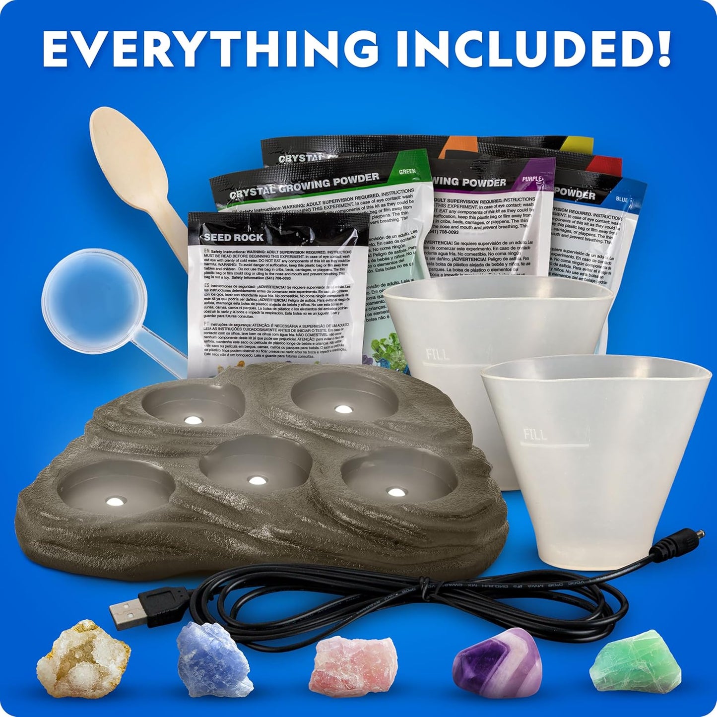 National Geographic Mega Crystal Growing Kit for Kids- Grow 6 Crystals with Light-Up Stand, Science Gifts for Kids 8-12, Crystal Making Experiment, Science Kit for Girls and Boys