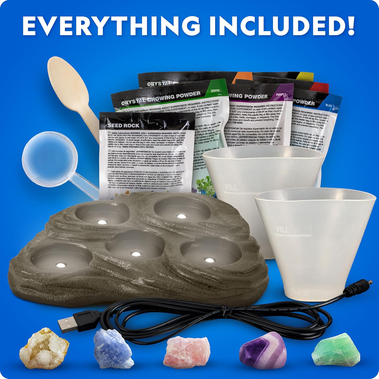 National Geographic Mega Crystal Growing Kit for Kids- Grow 6 Crystals with Light-Up Stand, Science Gifts for Kids 8-12, Crystal Making Experiment, Science Kit for Girls and Boys