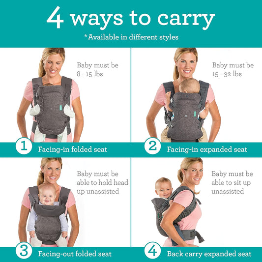 Flip Advanced 4-In-1 Baby Carrier - Ergonomic, Convertible, Face-In and Face-Out Front and Back Baby Carrier for Newborn to Toddler 8-32 Lbs, Gray