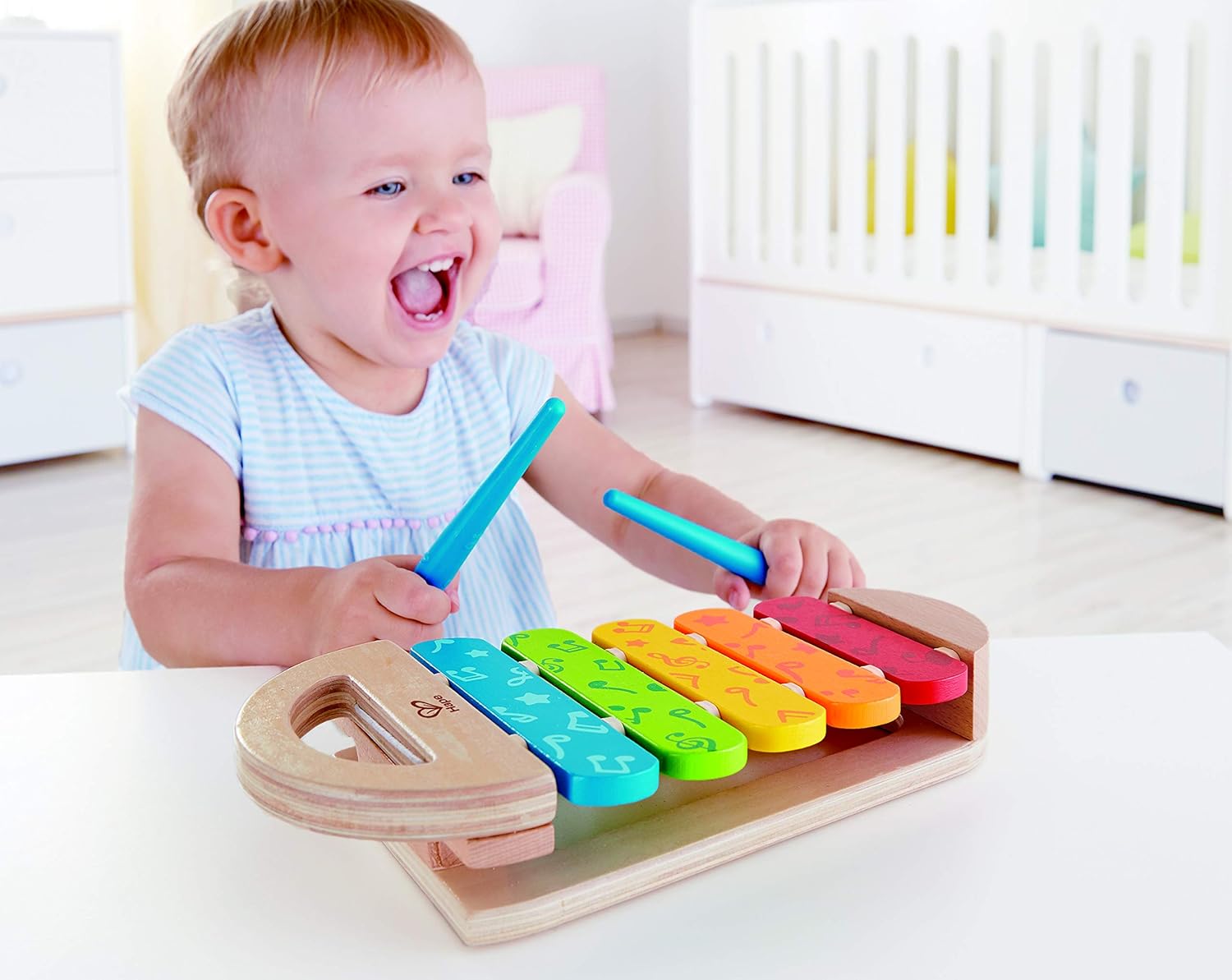 Rainbow Xylophone| Wooden Rainbow-Colored Xylophone with Non-Slip Sticks & Musical Note Motif, Musical Toy for Kids 12Months & Up, Multicolor (E0606)