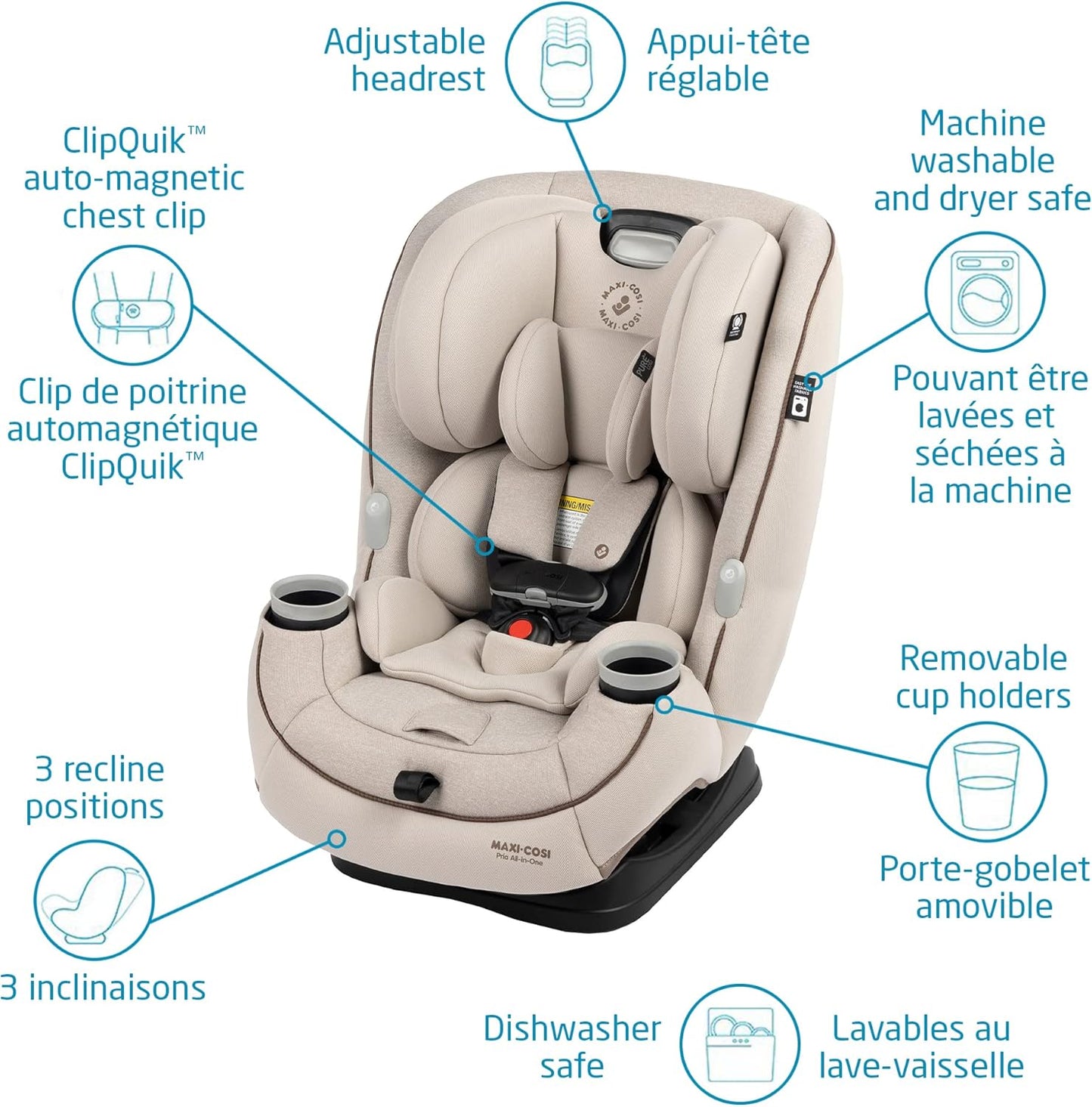 Maxi Cosi Pria All-In-One Car Seat, 3In1, Convertible from Infant to Toddler, Rear and Forward Facing, Booster Mode, Washable Seat Cover, Desert Wonder
