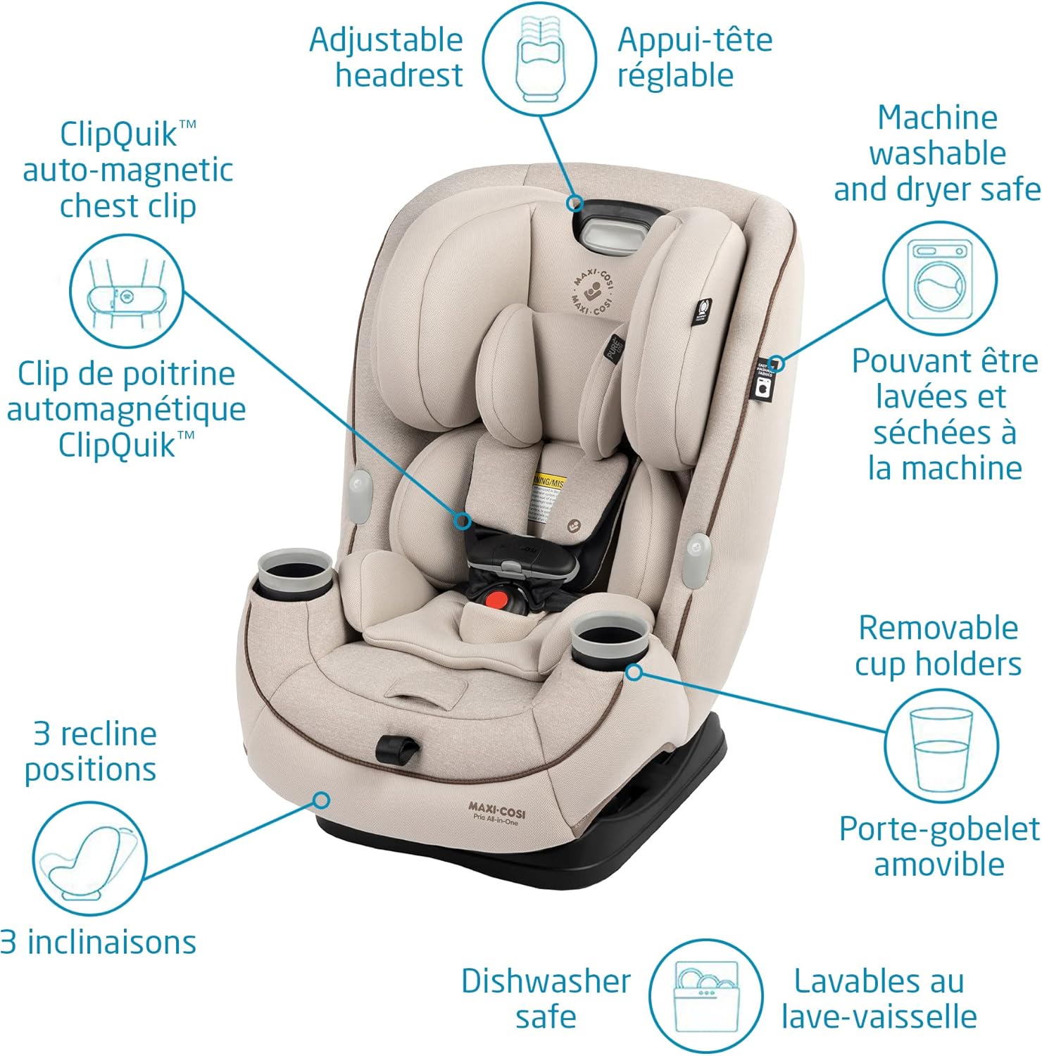 Maxi Cosi Pria All-In-One Car Seat, 3In1, Convertible from Infant to Toddler, Rear and Forward Facing, Booster Mode, Washable Seat Cover, Desert Wonder