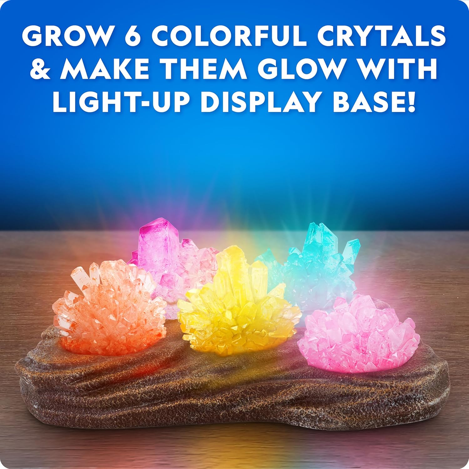 National Geographic Mega Crystal Growing Kit for Kids- Grow 6 Crystals with Light-Up Stand, Science Gifts for Kids 8-12, Crystal Making Experiment, Science Kit for Girls and Boys