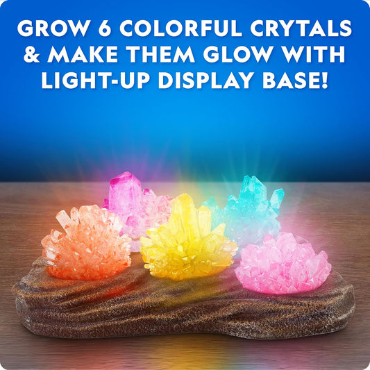 National Geographic Mega Crystal Growing Kit for Kids- Grow 6 Crystals with Light-Up Stand, Science Gifts for Kids 8-12, Crystal Making Experiment, Science Kit for Girls and Boys
