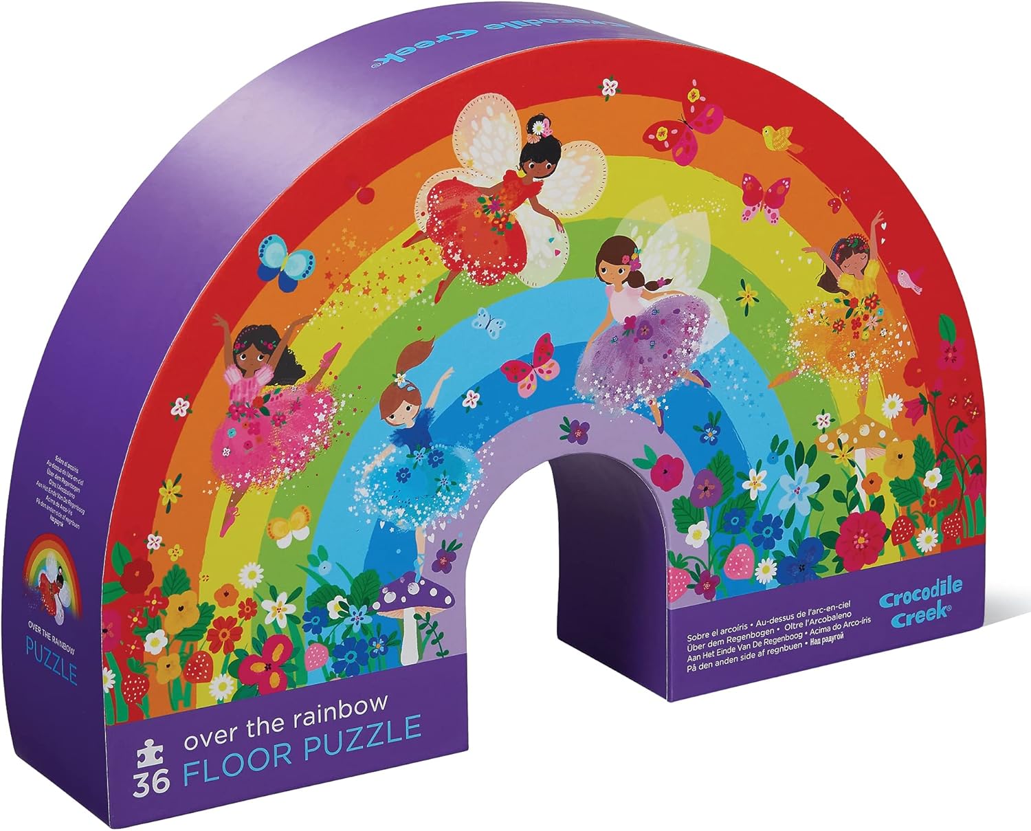 36-Piece Jigsaw Floor Puzzle - Fun Floor Puzzles for Kids Ages 3-5 - Heavy-Duty Shaped Box for Storage - over the Rainbow - 27" W X 20" H Finished