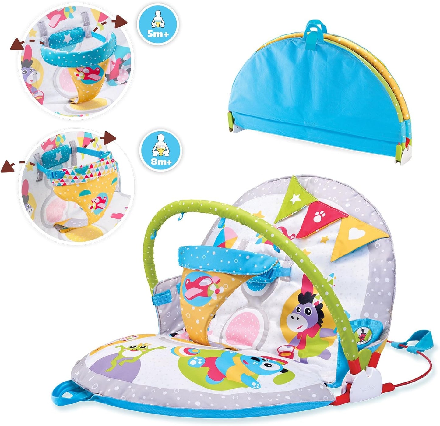 Baby Gym Lay to Sit-Up Playmat. 3-In-1 Newborns Activity Center with Tummy Time Toys, Pillow & Infant Miror. 0-12 Month