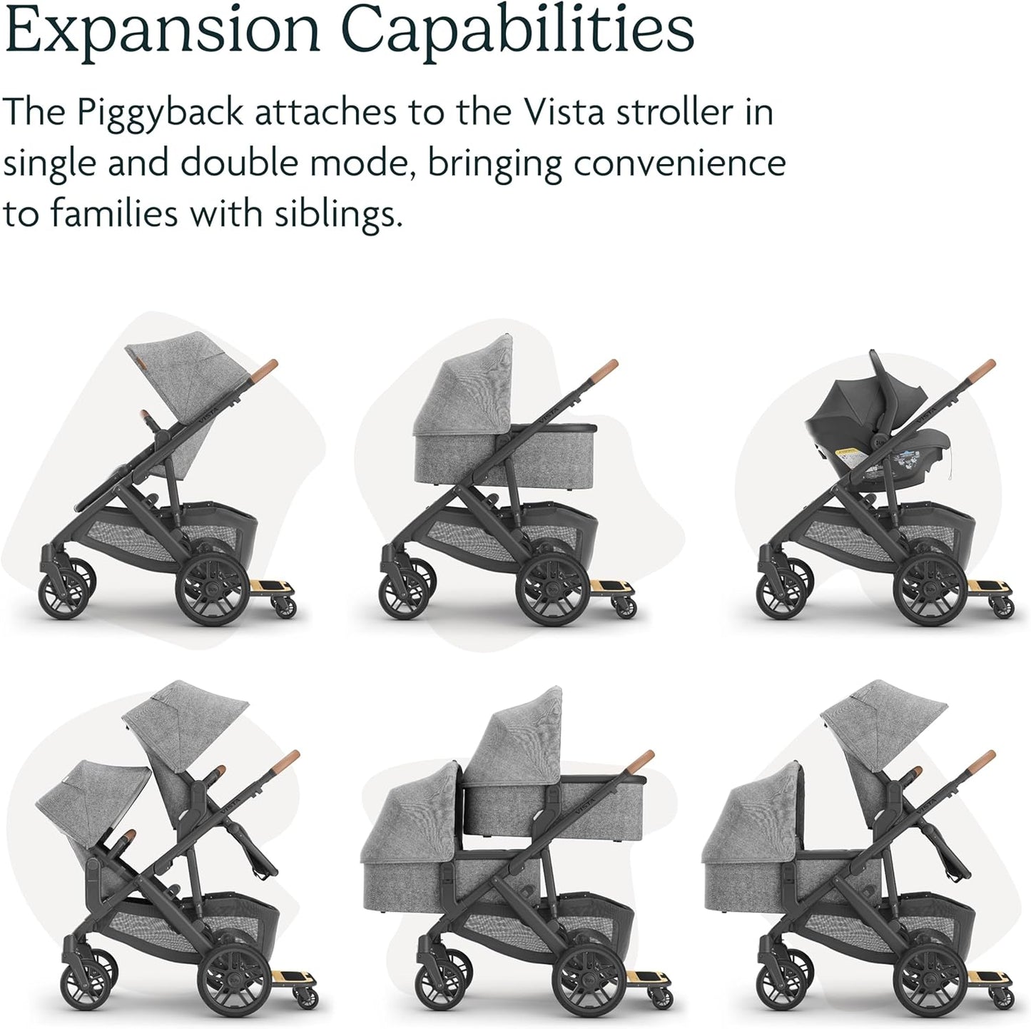 Piggyback Ride-Along Board for Vista, Vista V2, and Vista V3 Strollers/Quick Attachment for Children to Stand + Stroll / 55 Lbs. Weight Capacity