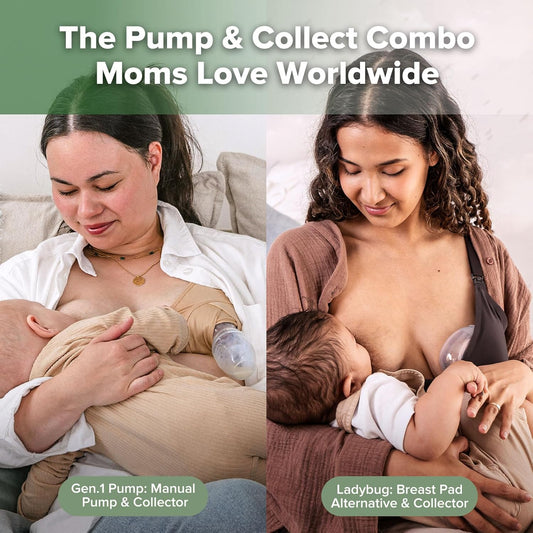 Manual Breast Pump 4Oz/100Ml and Ladybug Milk Collector 2.5Oz/75Ml Combo for Breastfeeding, Made of Food Grade Silicone